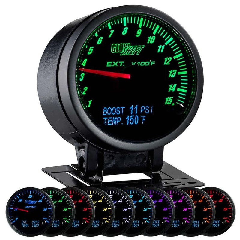 GlowShift Gauges 3in1 Black Dial Exhaust Gas Temperature with Digital Boost & Temperature Gauge