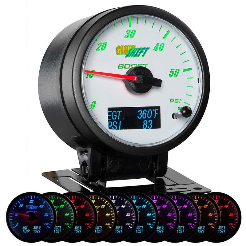 GlowShift Gauges 3in1 White Dial Boost with Digital Exhaust Gas Temperature & Pressure Gauge