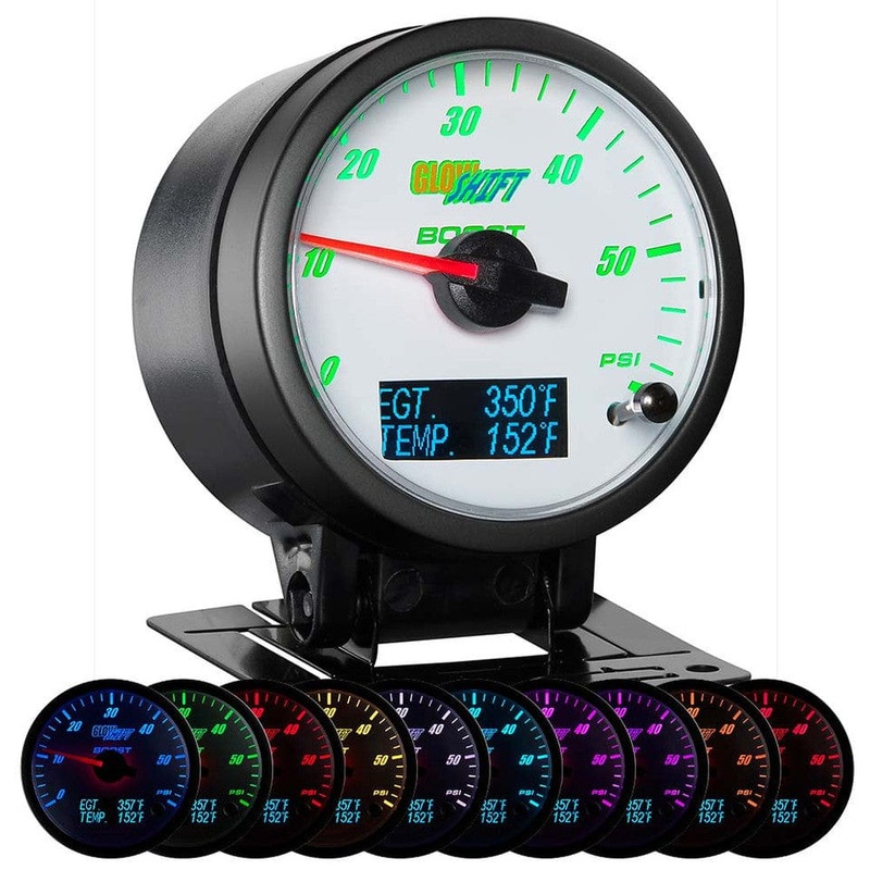 GlowShift Gauges 3in1 White Dial Boost with Digital Exhaust Gas Temperature & Temperature Gauge