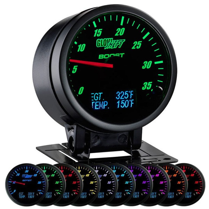 GlowShift Gauges 3in1 Black Dial 35 PSI Boost with Digital Exhaust Gas Temperature & Temperature Gauge