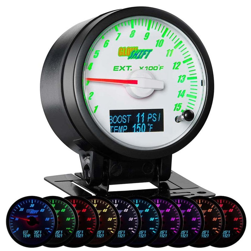 GlowShift Gauges 3in1 White Dial Exhaust Gas Temperature with Digital Boost & Temperature Gauge