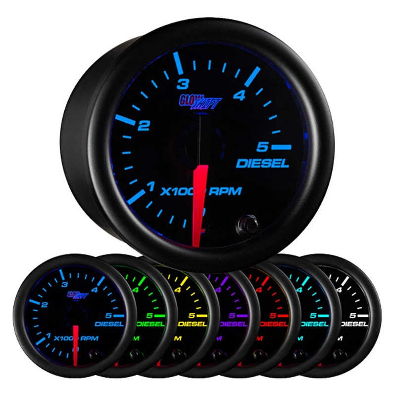 GlowShift Gauges Black 7 Color 2″ Diesel Tachometer Gauge