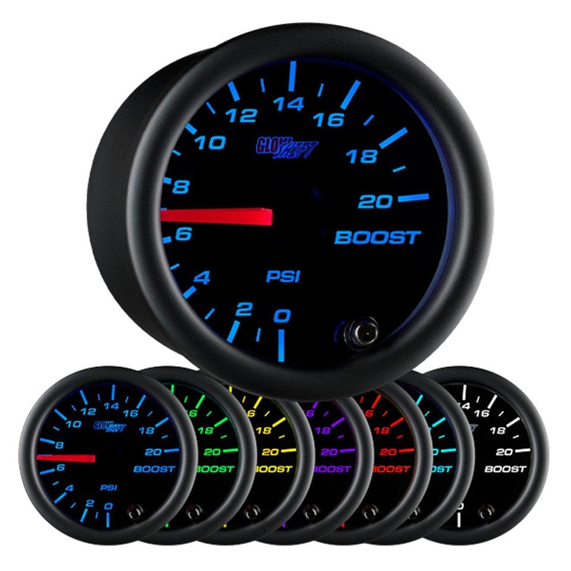 GlowShift Gauges Black 7 Color 20 PSI Boost Gauge