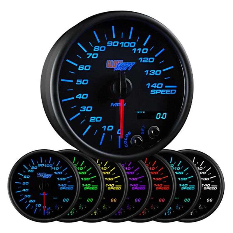 GlowShift Gauges Black 7 Color 3-3/4″ In-Dash Speedometer Gauge