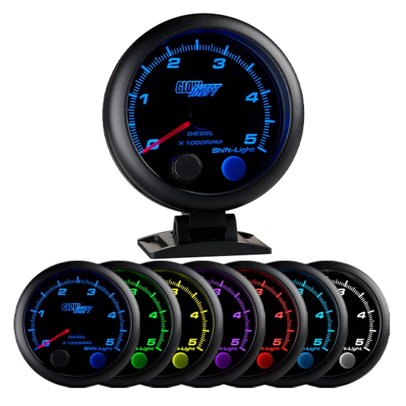 GlowShift Gauges Black 7 Color 3-3/4″ On-Dash Diesel Tachometer Gauge