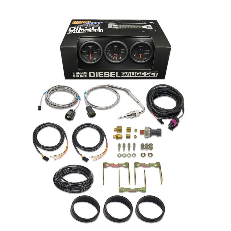 GlowShift Gauges Black 7 Color 3 Gauge Diesel Set – 60 PSI Boost, 2400 F Exhaust Gas Temperature & 100 PSI Fuel Pressure Gauges