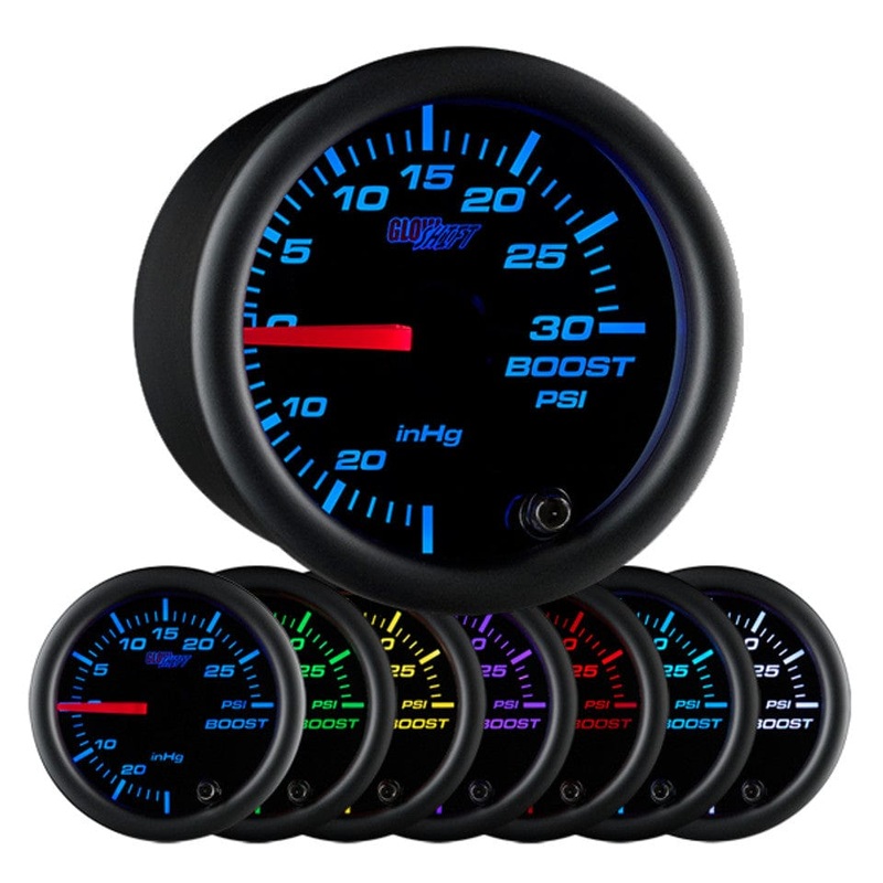 GlowShift Gauges Black 7 Color 30 PSI Boost/Vacuum Gauge