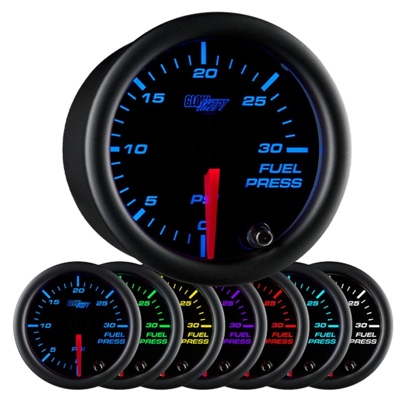 GlowShift Gauges Black 7 Color 30 PSI Fuel Pressure Gauge