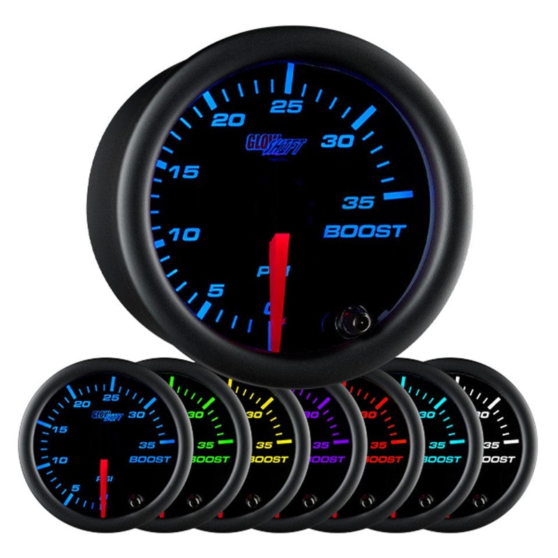 GlowShift Gauges Black 7 Color 35 PSI Boost Gauge
