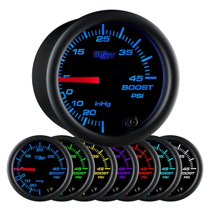 GlowShift Gauges Black 7 Color 45 PSI Boost / Vacuum Gauge