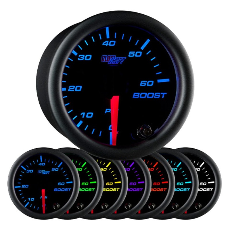GlowShift Gauges Black 7 Color 60 PSI Boost Gauge