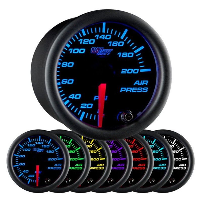 GlowShift Gauges Black 7 Color Air Pressure Gauge