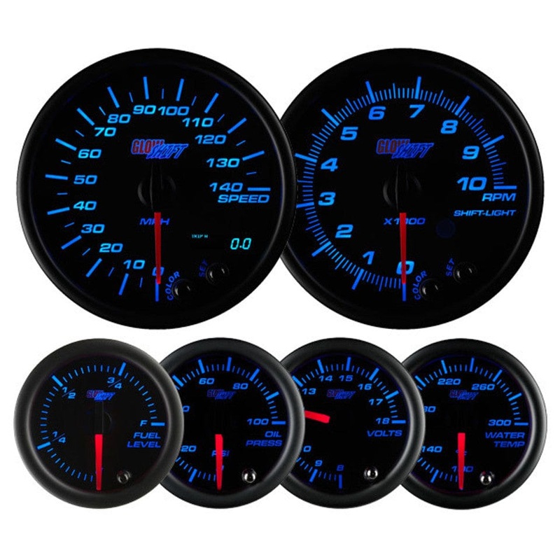 GlowShift Gauges Black 7 Color Custom Dashboard Gauge Set