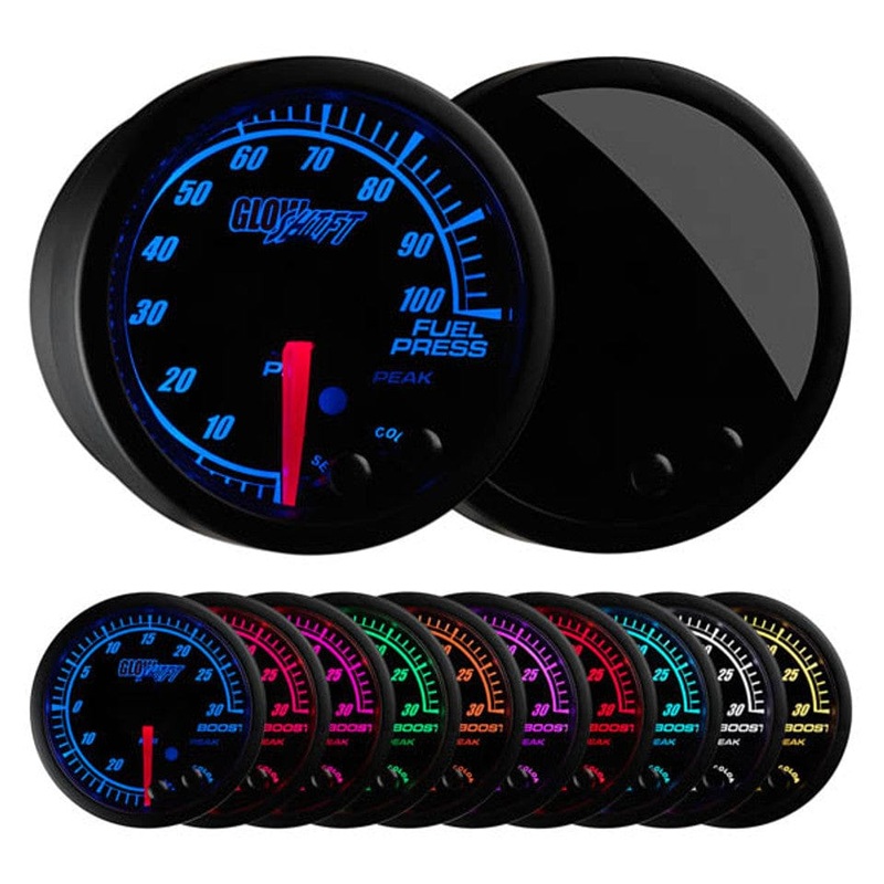 GlowShift Gauges Elite 10 Color 100 PSI Fuel Pressure Gauge