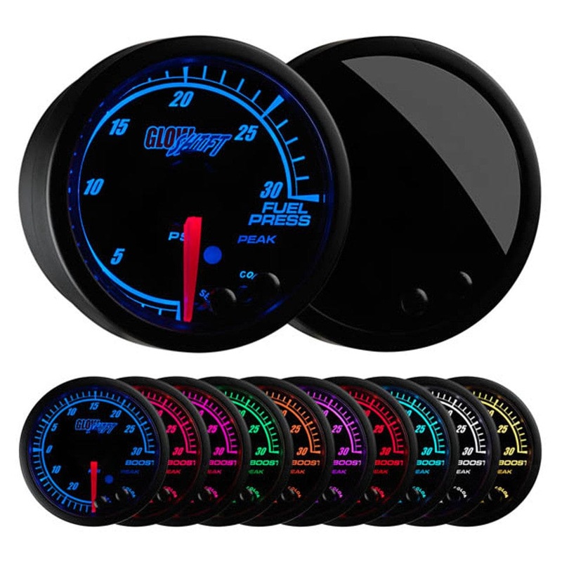 GlowShift Gauges Elite 10 Color 30 PSI Fuel Pressure Gauge
