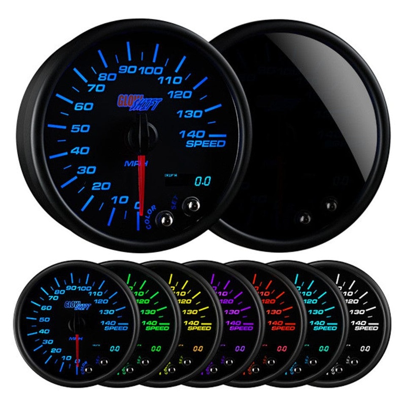 GlowShift Gauges Tinted 7 Color 3-3/4″ In-Dash Kilometer Speedometer Gauge