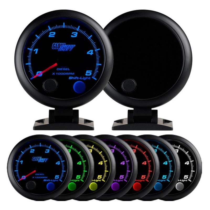 GlowShift Gauges Tinted 7 Color 3-3/4″ On-Dash Diesel Tachometer Gauge