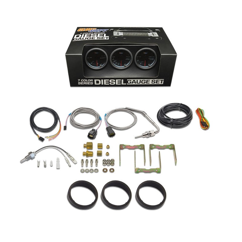 GlowShift Gauges Tinted 7 Color 3 Gauge Diesel Set – 60 PSI Boost, 2400 F Exhaust Gas Temperature & Transmission Temperature Gauges
