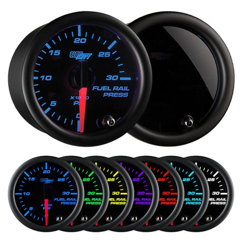 GlowShift Gauges Tinted 7 Color 30,000 PSI Fuel Rail Pressure Gauge