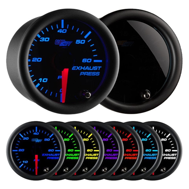 GlowShift Gauges Tinted 7 Color 60 PSI Exhaust Pressure Gauge