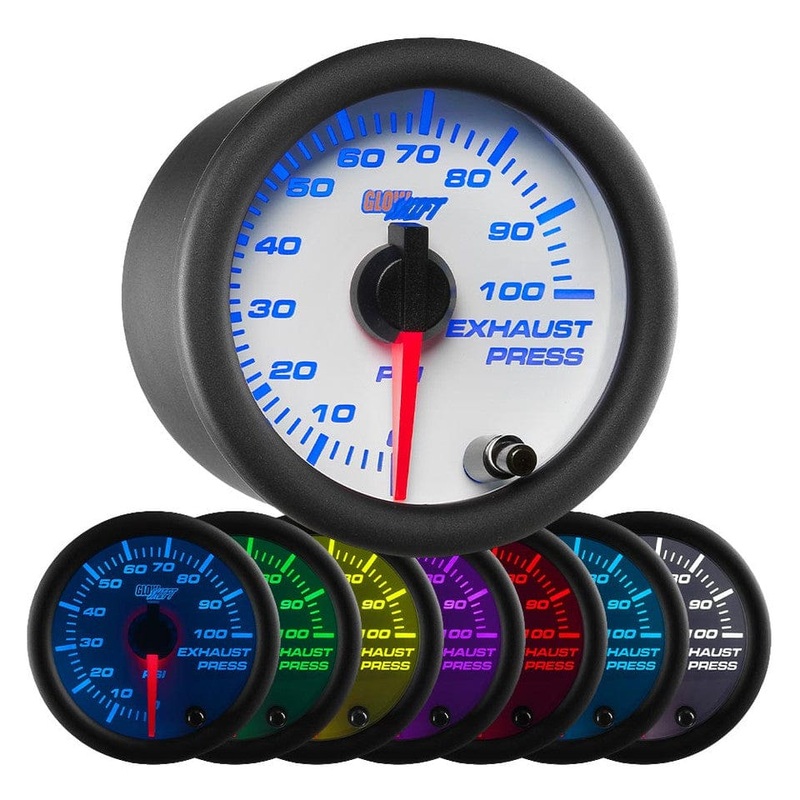 GlowShift Gauges White 7 Color 100 PSI Exhaust Pressure Gauge