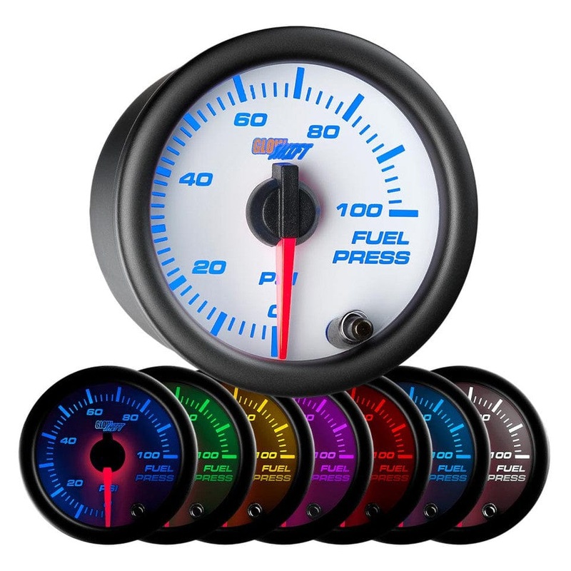 GlowShift Gauges White 7 Color 100 PSI Fuel Pressure Gauge