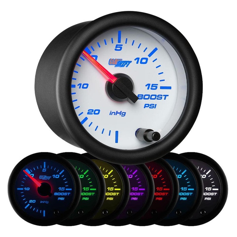 GlowShift Gauges White 7 Color 15 PSI Boost/Vacuum Gauge