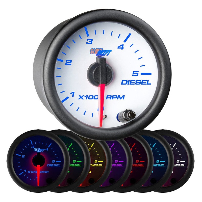 GlowShift Gauges White 7 Color 2″ Diesel Tachometer Gauge