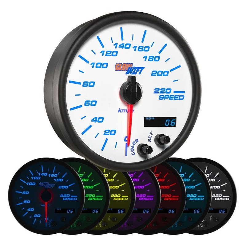 GlowShift Gauges White 7 Color 3-3/4″ In-Dash Kilometer Speedometer Gauge