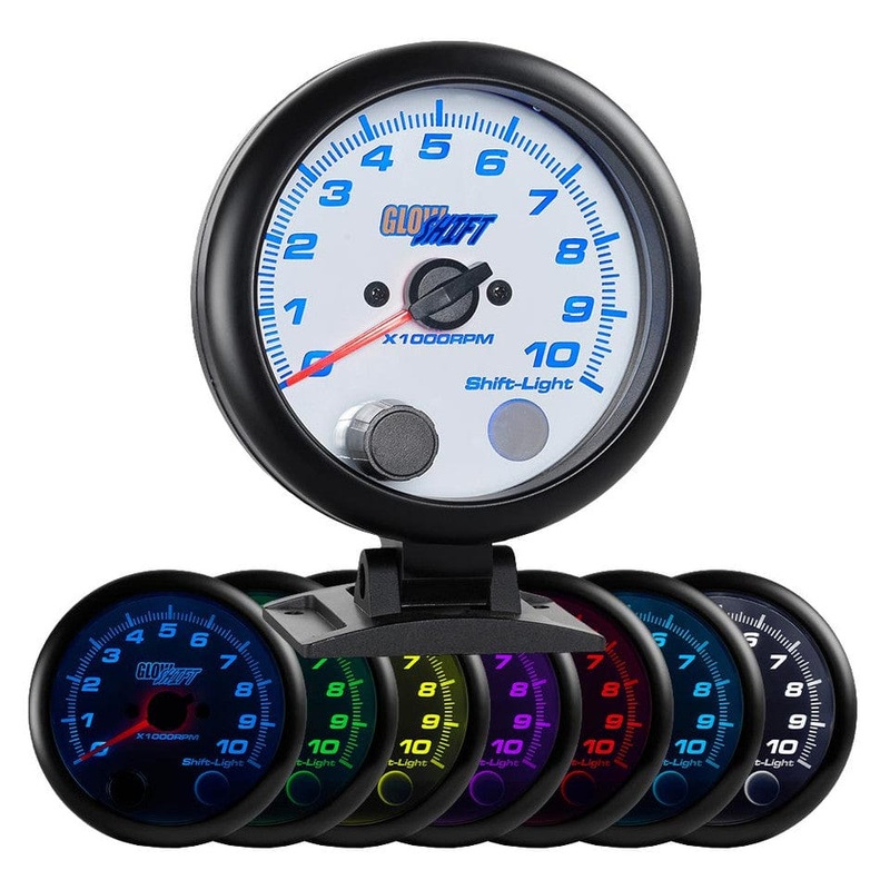GlowShift Gauges White 7 Color 3-3/4″ On-Dash Tachometer Gauge