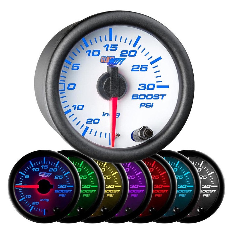 GlowShift Gauges White 7 Color 30 PSI Boost/Vacuum Gauge