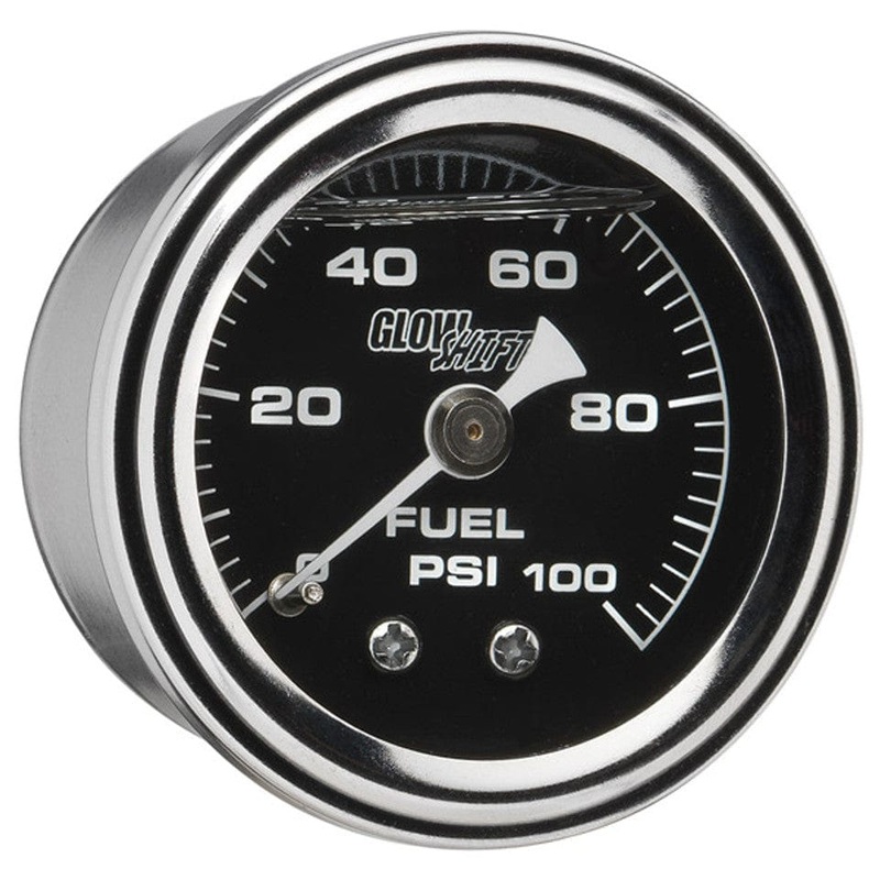GlowShift Gauges Liquid Filled Black Mechanical 100 PSI Fuel Pressure Gauge