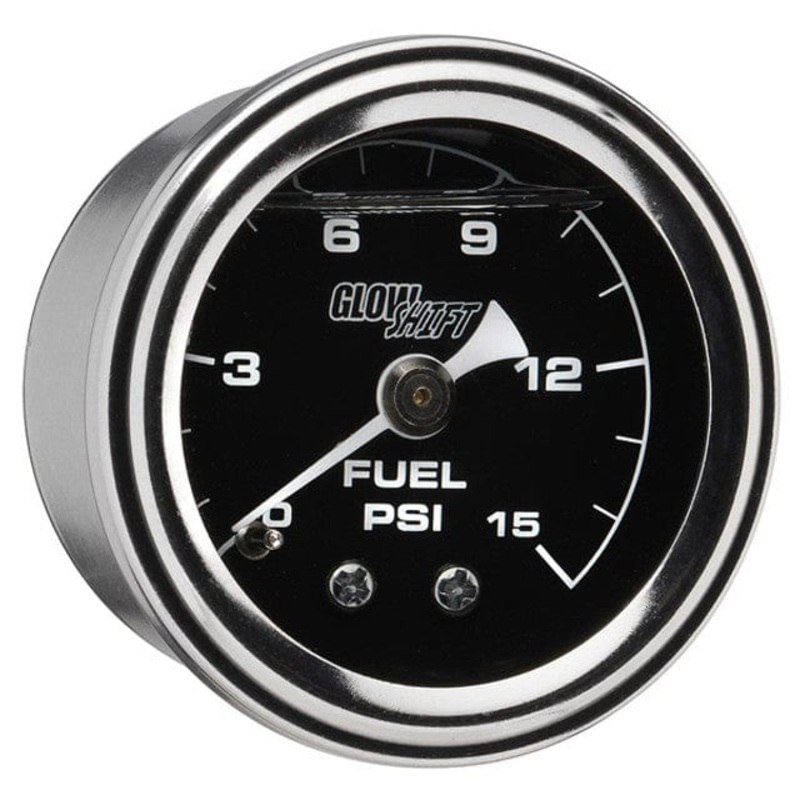 GlowShift Gauges Liquid Filled Black Mechanical 15 PSI Fuel Pressure Gauge