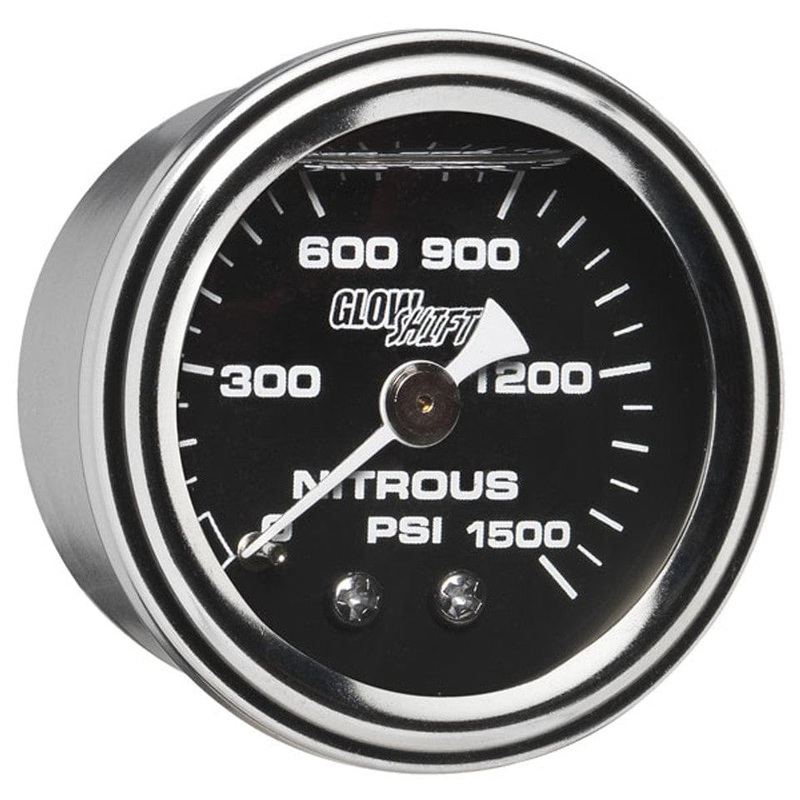 GlowShift Gauges Liquid Filled Black Mechanical 1500 PSI Nitrous Pressure Gauge