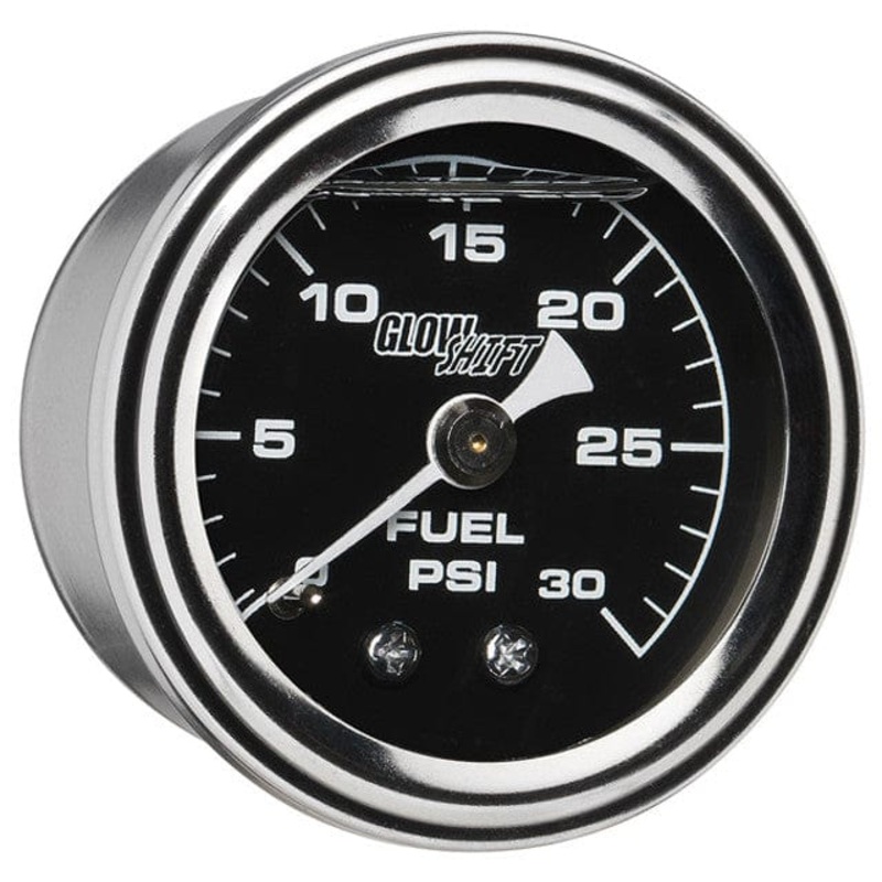 GlowShift Gauges Liquid Filled Black Mechanical 30 PSI Fuel Pressure Gauge