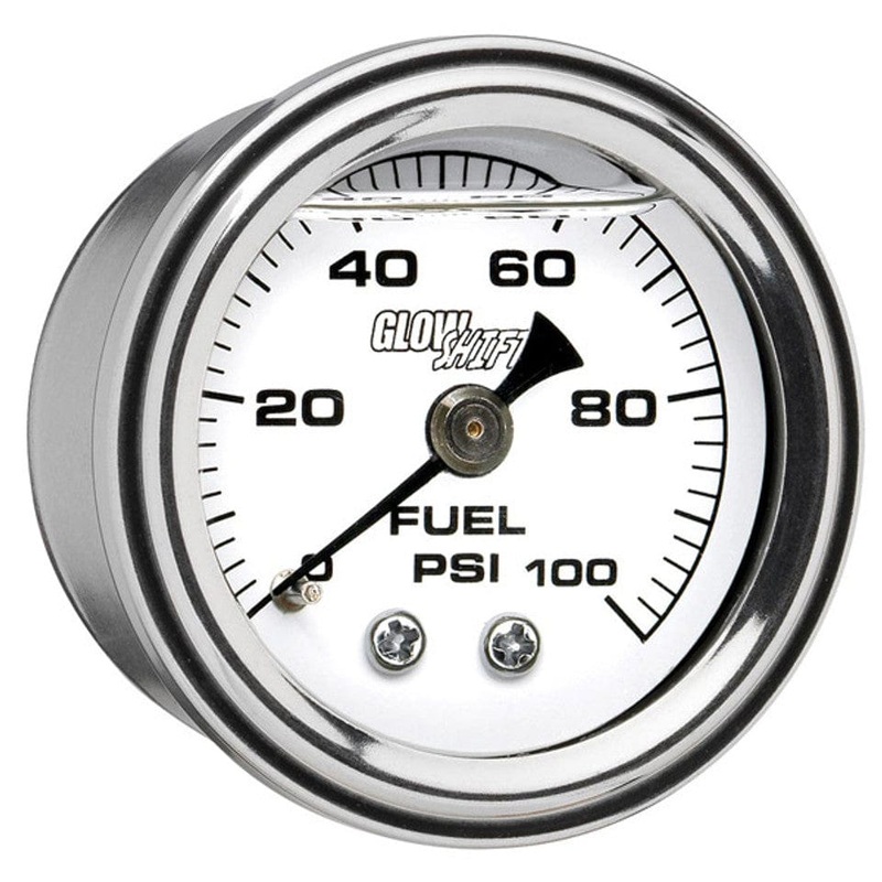 GlowShift Gauges Liquid Filled White Mechanical 100 PSI Fuel Pressure Gauge