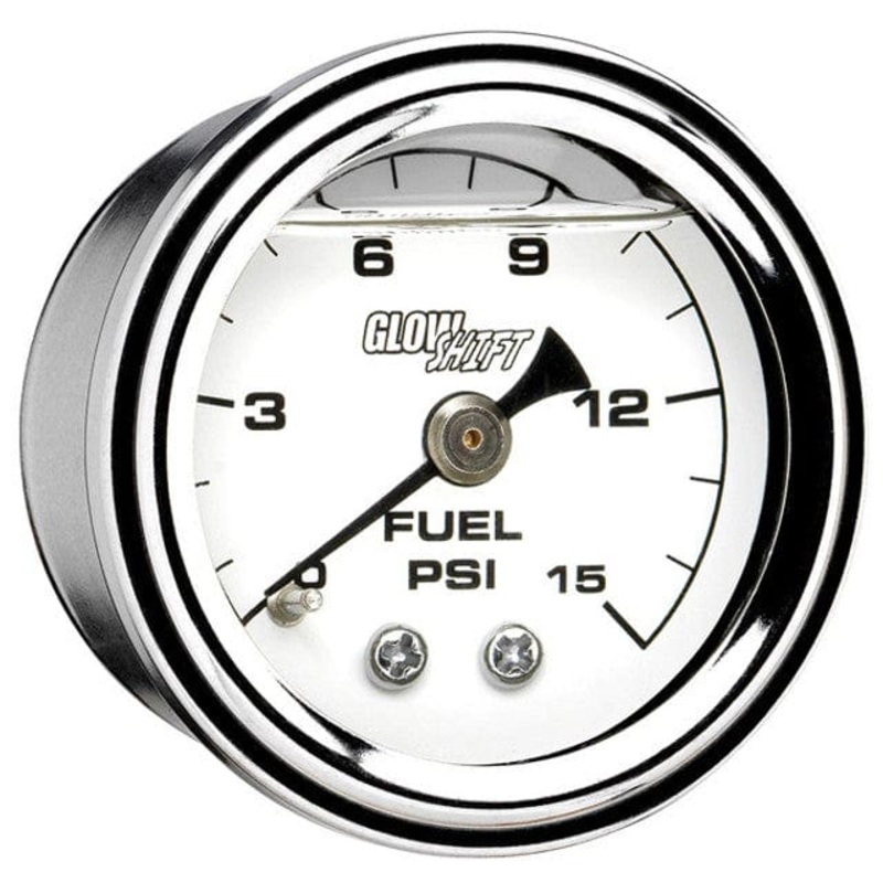 GlowShift Gauges Liquid Filled White Mechanical 15 PSI Fuel Pressure Gauge