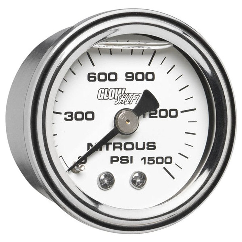 GlowShift Gauges Liquid Filled White Mechanical 1500 PSI Nitrous Pressure Gauge