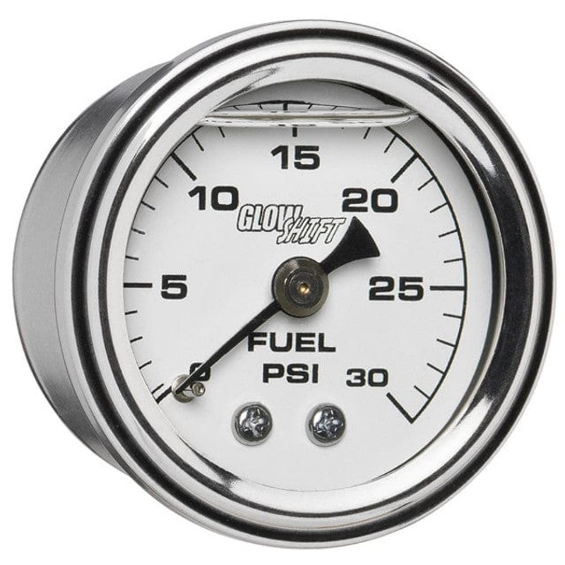 GlowShift Gauges Liquid Filled White Mechanical 30 PSI Fuel Pressure Gauge