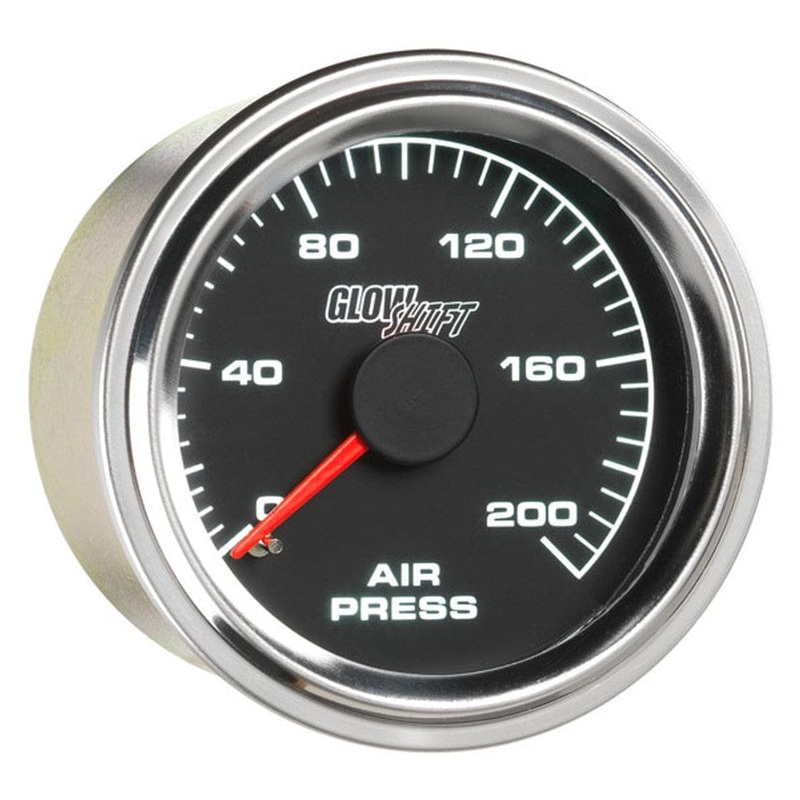 GlowShift Gauges Mechanical Series – 52mm – Black Face – 200psi Air Pressure Gauge – White LEDs