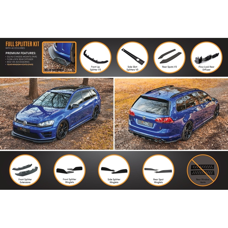 Flow Designs Mk7 Golf R Wagon – Full Lip Splitter Set