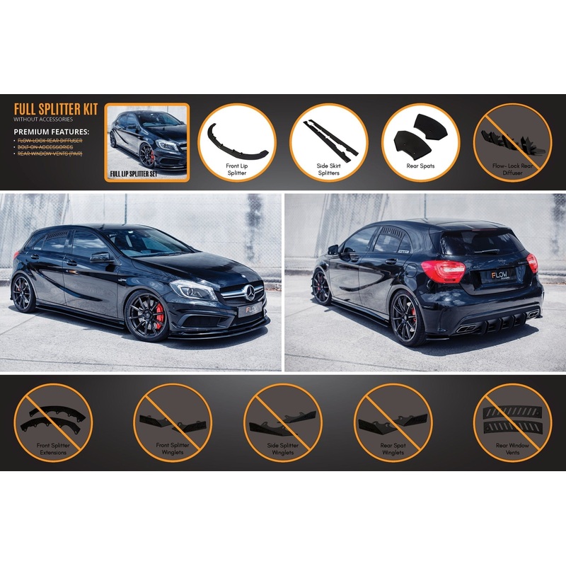 Flow Designs A45 AMG W176 (Pre-Facelift) Full Lip Splitter Set
