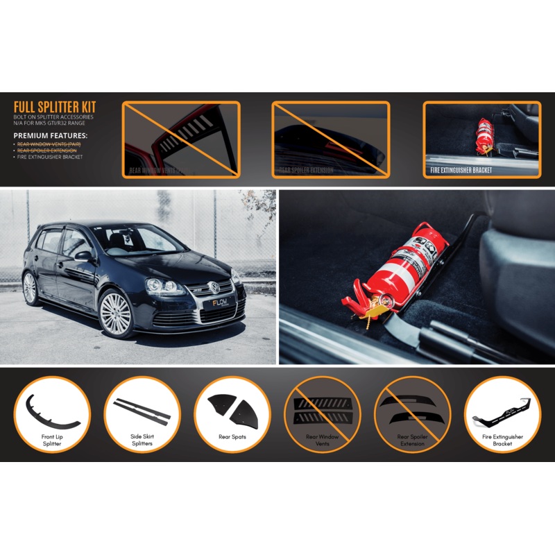 Flow Designs MK5 Golf R32 Full Lip Splitter Set