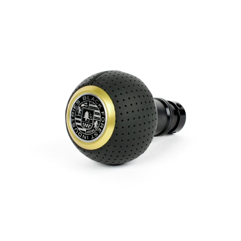 BFI Heavy Weight Shift Knob – GS2 – Black Air Leather – Black Anodized – Gold Top – 924-944/951