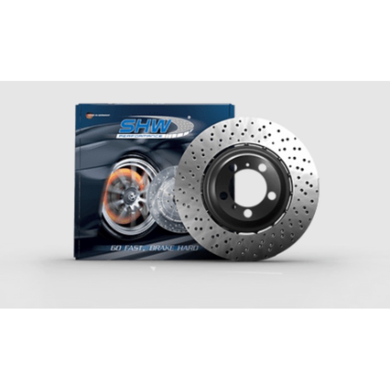 SHW Performance 21-22 Audi RS6 4.0L V8 Front Drilled-Dimpled Lightweight Brake Rotor