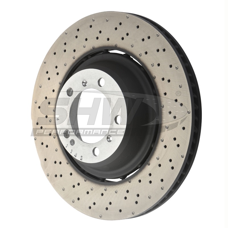 SHW Performance 2021 Porsche 911 Turbo 3.7L Left Rear Cross-Drilled Lightweight Brake Rotor (380x30mm)