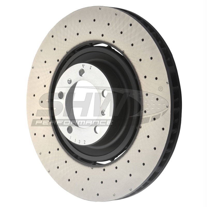 SHW Performance 2021 Porsche 911 Turbo 3.7L Right Front Cross-Drilled Lightweight Brake Rotor (408x36mm)