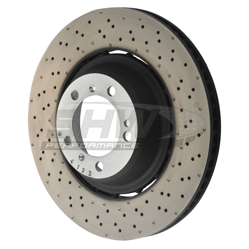 SHW Performance 2021 Porsche 911 Turbo 3.7L Right Rear Cross-Drilled Lightweight Brake Rotor (380x30mm)