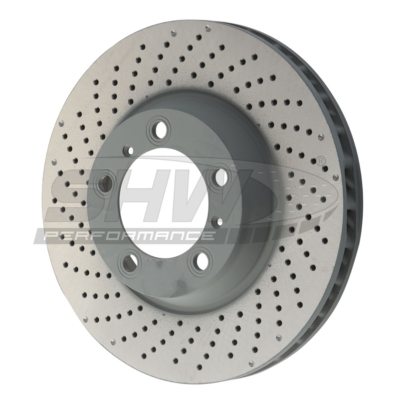 SHW Performance 2021 Porsche Carrera 3.0L Left Front Cross-Drilled Monobloc Brake Rotor (330x34mm)