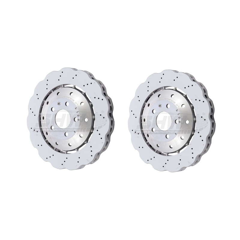 SHW Performance Front Drilled-Dimpled Lightweight Wavy Brake Rotor Kit (390×36) – Audi RS7 4.0L (14-18)
